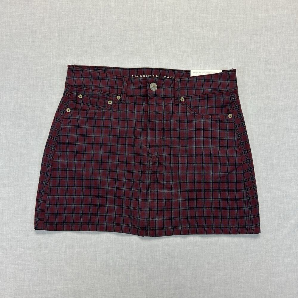 American Eagle NEW Tartain Plaid Hi-Rise Mini Denim Skirt Women's 8 Regular AEO